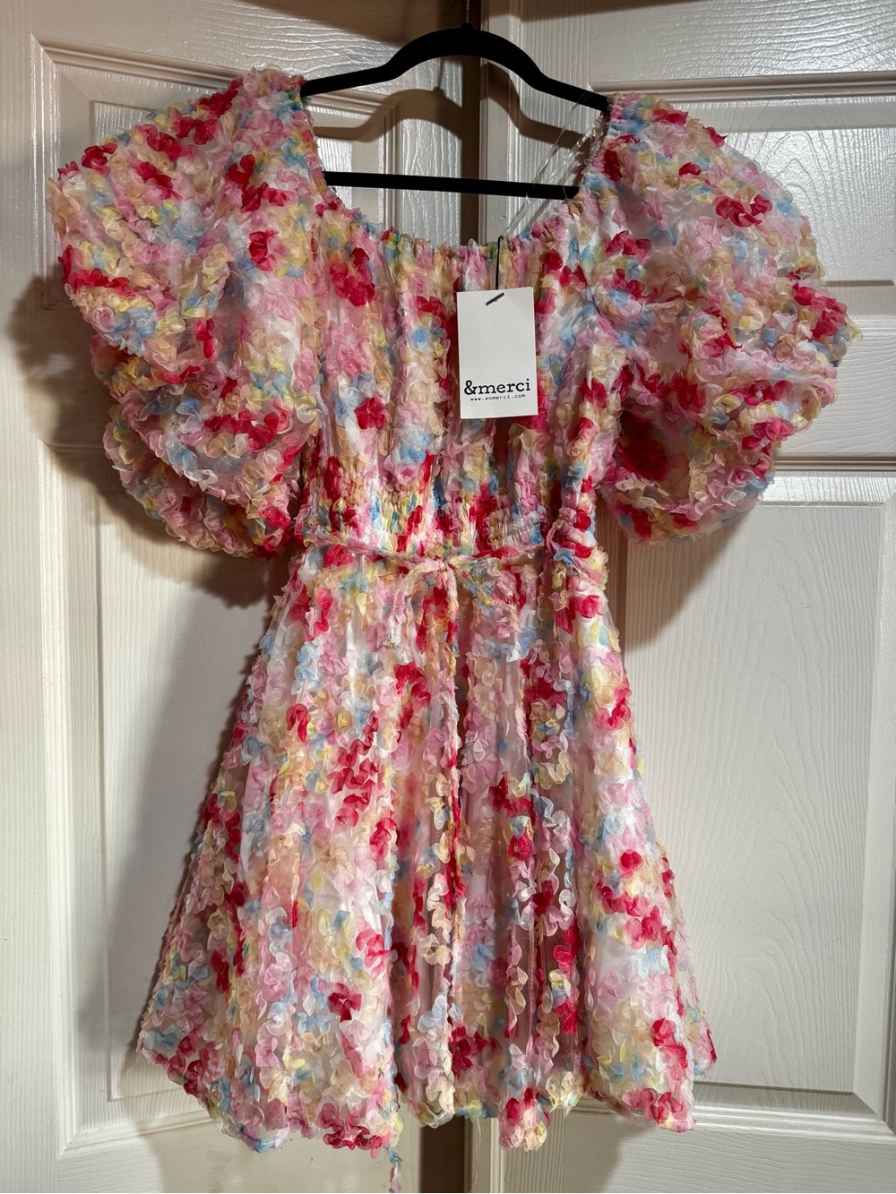 Pink Multi Floral Puff-Sleeve Women’s Dress